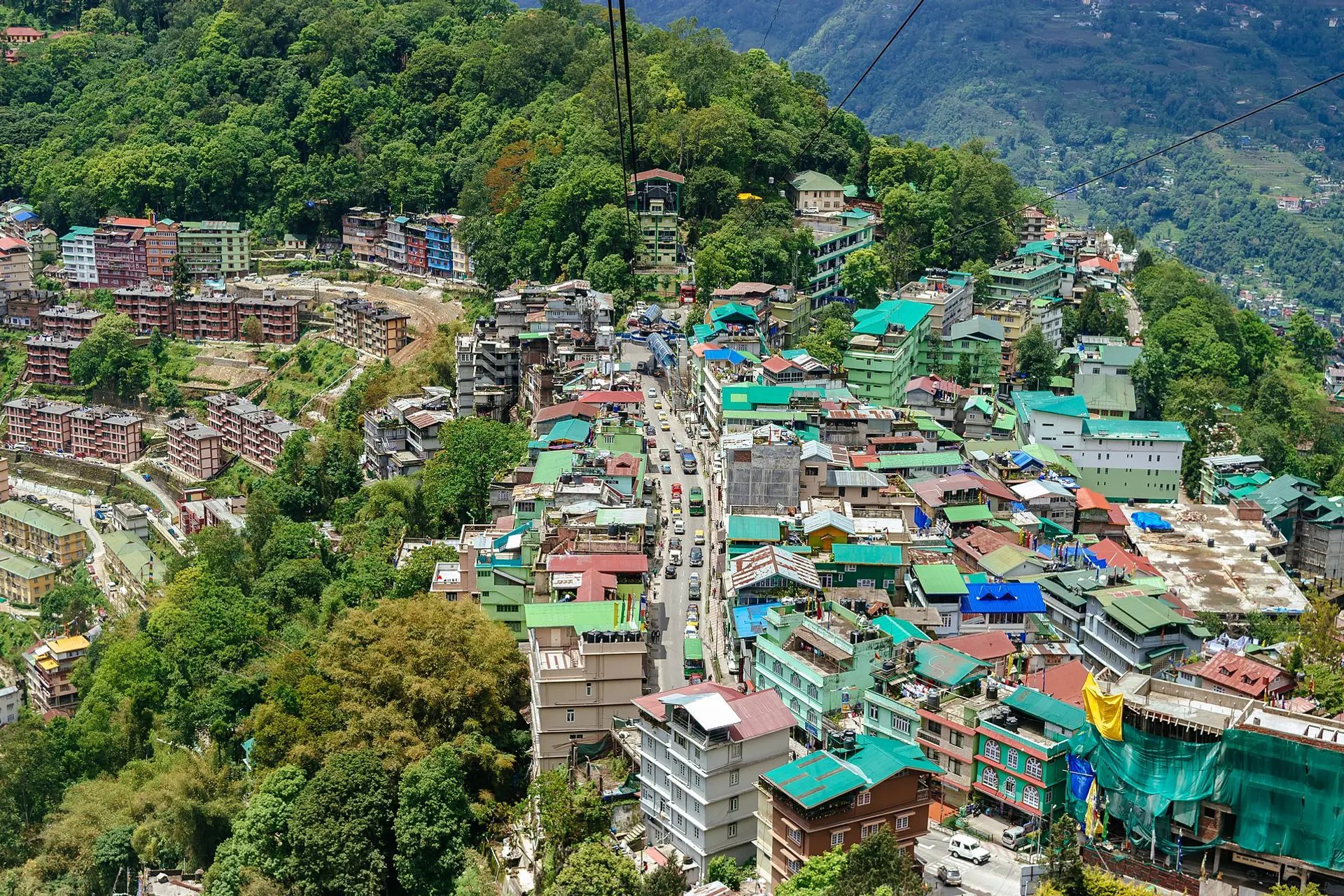 Gangtok town spread across a Himalayan ridge in Sikkim
