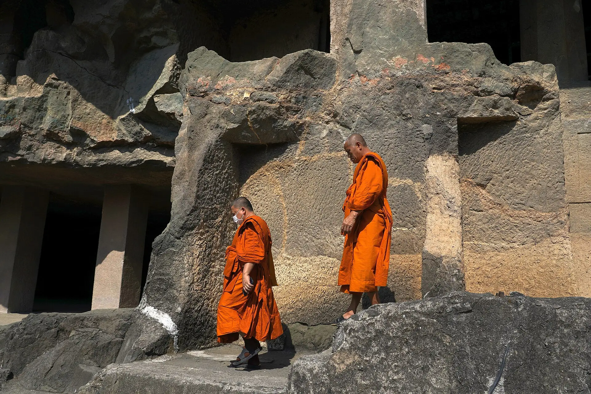 Rock-cut cave facades at Ajanta, Maharashtra